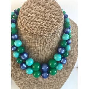 Vintage Blue Green Double Strand  Graduated Plastic Necklace